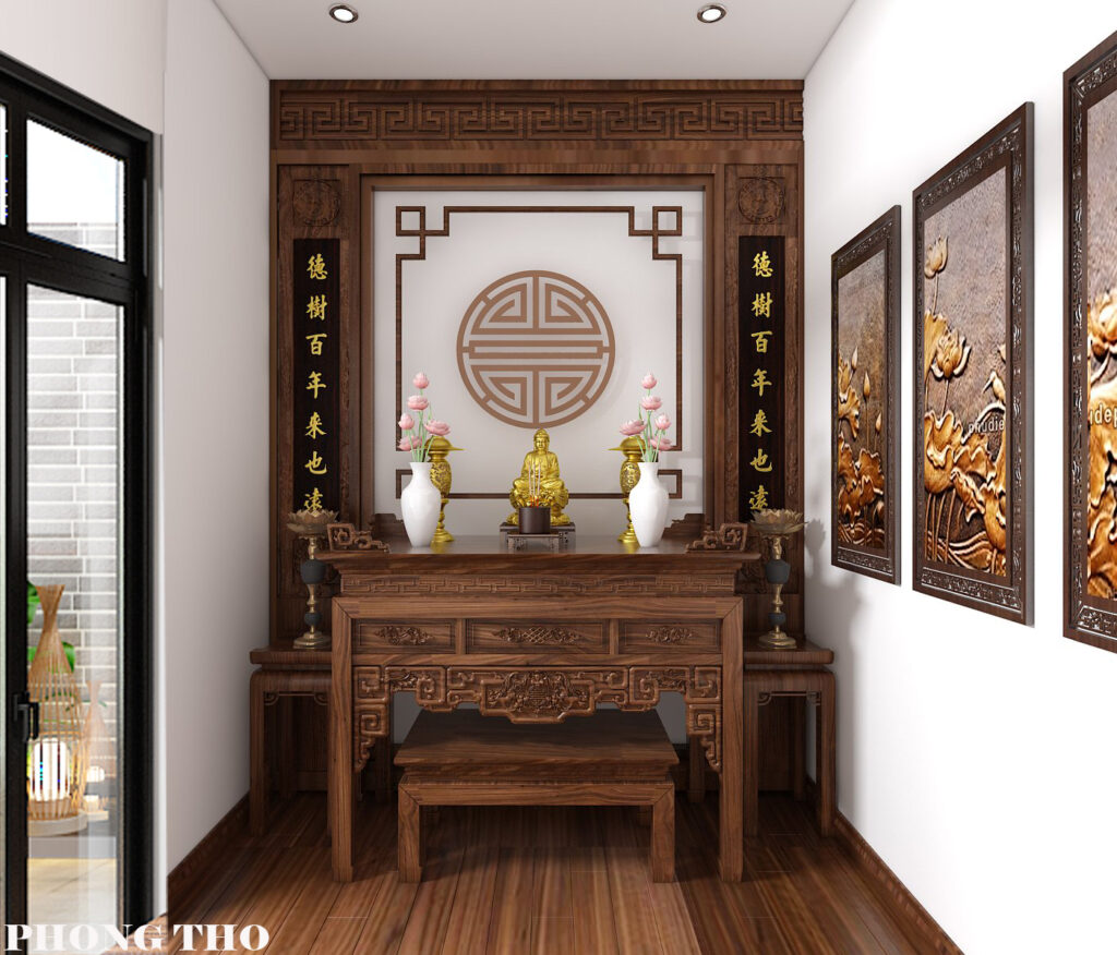 Khu vực thờ nhỏ ngăn cách với phòng sinh hoạt chung